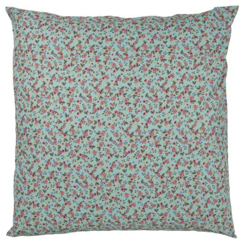 housse de coussin green with rose , blue & yellow flowers, format 60x60
