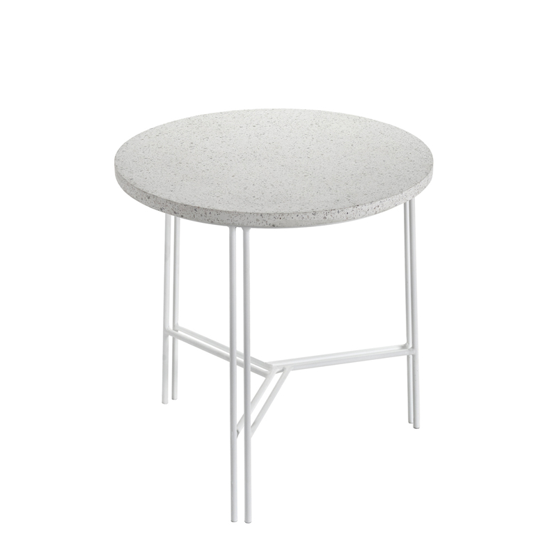 Table D'Appoint Ronde Effet Terrazzo Blanc Cassé - 37 X 37 X 47 Cm, 100 Kg De Charge, Intérieur/Extérieur - 3